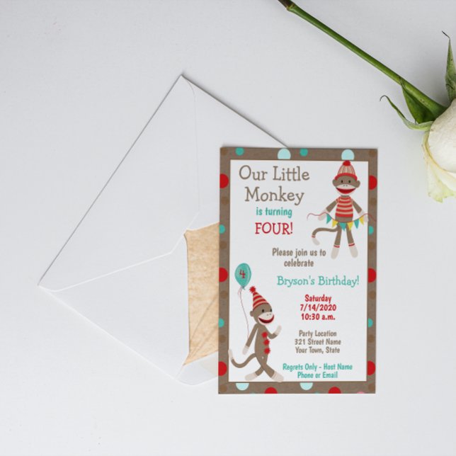 Sock Monkey Birthday Invitation (Creator Uploaded)