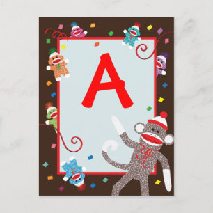 Sock Monkey Birthday Party Banner "A' Postcard