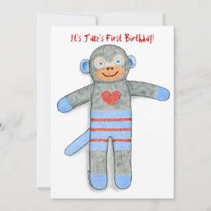 Sock Monkey Birthday Party Invitation