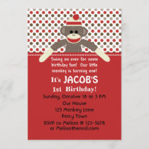 Sock Monkey Birthday Party invitation - customize