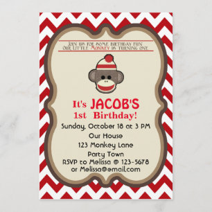 Sock Monkey Birthday Party invitation - customize