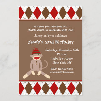 Sock Monkey Birthday Party Invitations