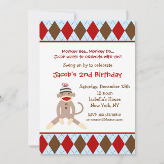 Sock Monkey Birthday Party Invitations