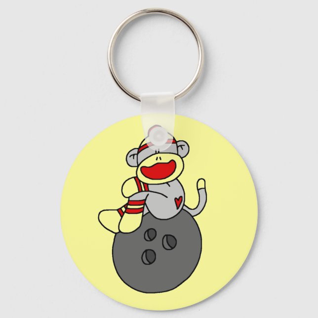 Sock Monkey Bowling T-shirts and Gifts Keychain (Front)