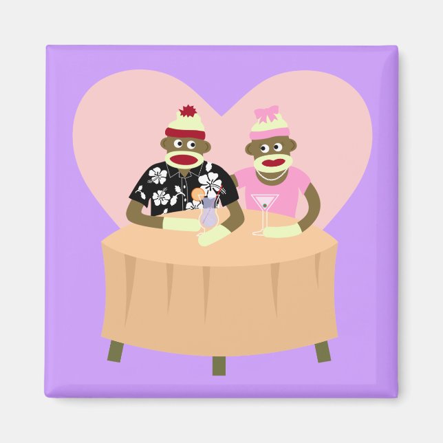 Sock Monkey Boy and Girl Romance Magnet (Front)