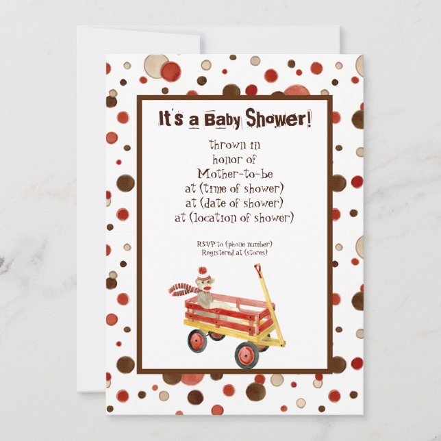 Sock Monkey, Boy Baby Shower Invitation (Front)