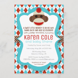 Sock Monkey Boy Baby Shower Invitation