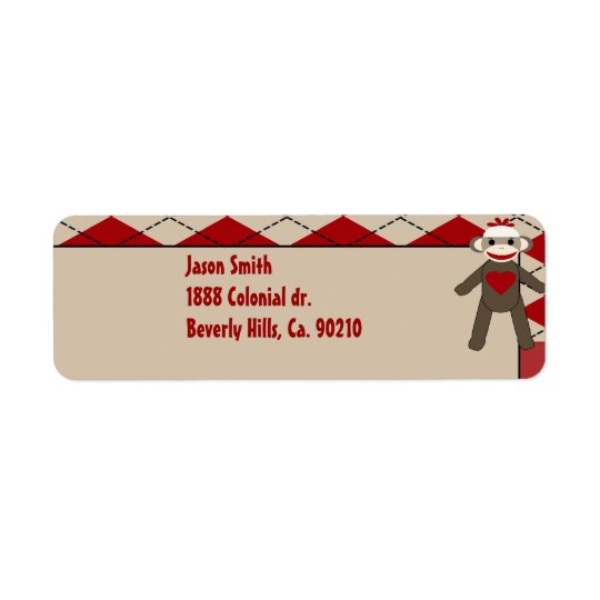 Sock Monkey Boy Gingham Birthday Party Return Address Label
