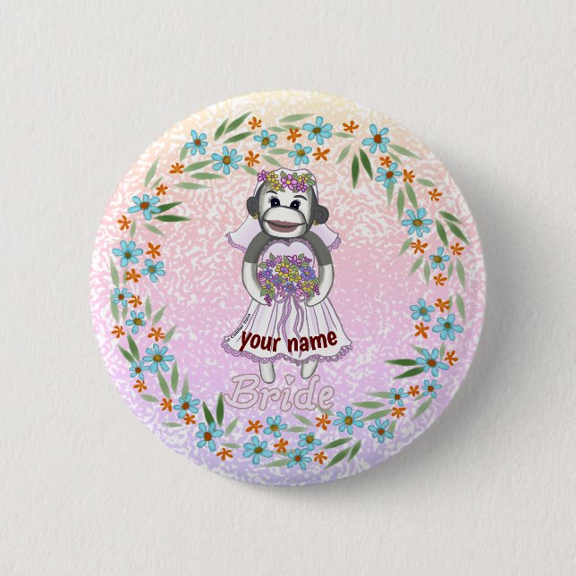 Sock Monkey Bride  2 Inch Round Button (Front)
