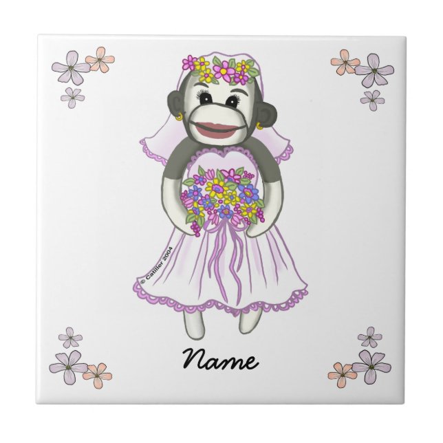 Sock Monkey Bride custom wedding Tile (Front)