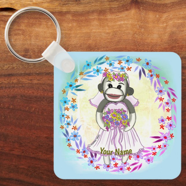 Sock Monkey Bride wedding keychain (Front)