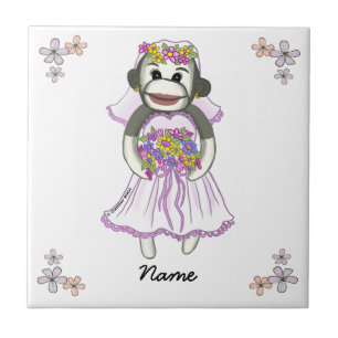 Sock Monkey Bride wedding Tile