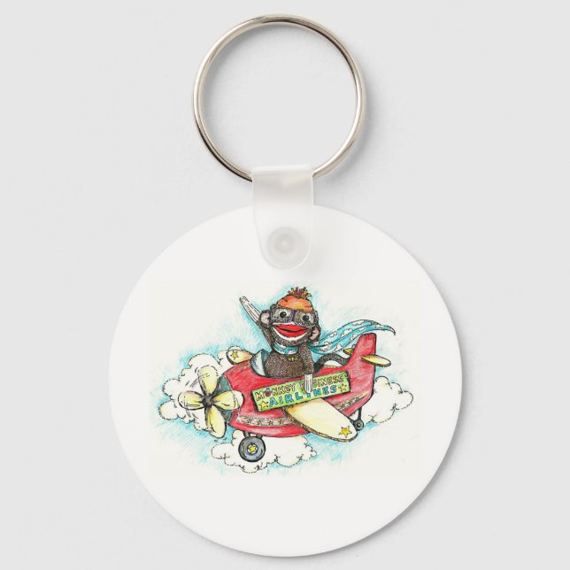 Sock Monkey Business Airlines Keychain (Front)