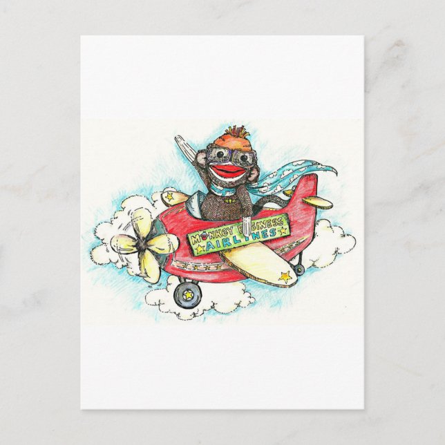 Sock Monkey Business Airlines Postcard (Front)