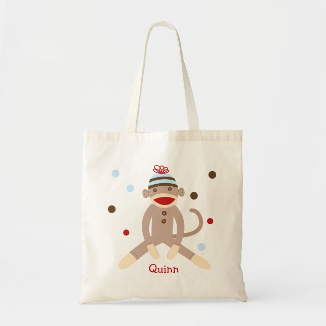 Sock Monkey Canvas Personalized Tote bag kids (Front)