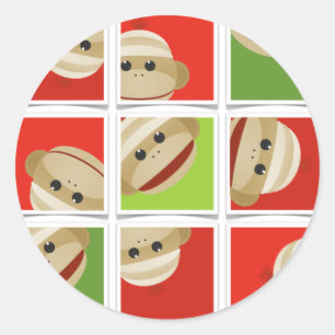 Sock Monkey Christmas Blocks Round Stickers