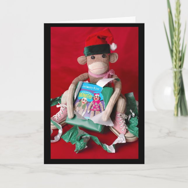 Sock Monkey Christmas Holiday Card (Front)