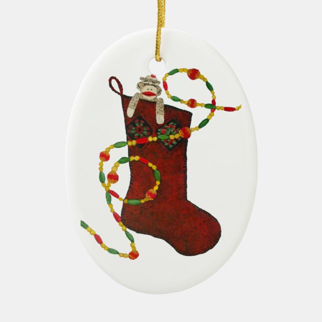 Sock Monkey Christmas Stocking Ornament (Front)
