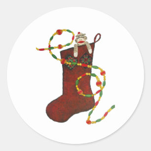 Sock Monkey Christmas Stocking Sticker