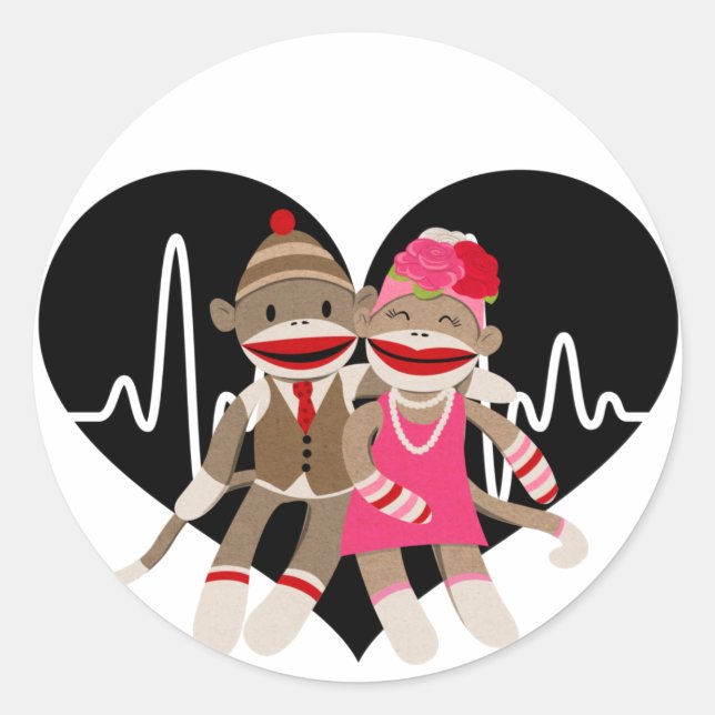 Sock Monkey Classic Round Sticker (Front)