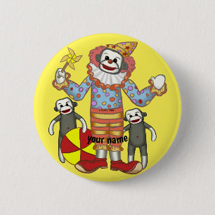 Sock Monkey Clown  2 Inch Round Button