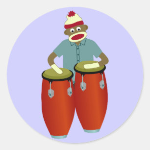 Sock Monkey Conga Drums Classic Round Sticker