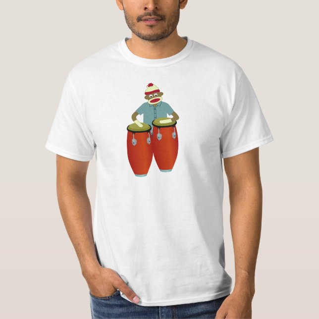 Sock Monkey Conga Drums T-Shirt (Front)