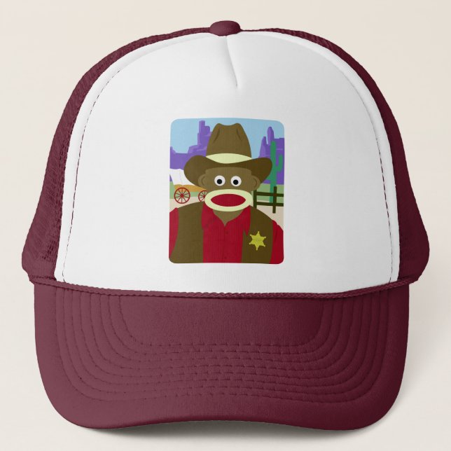 Sock Monkey Cowboy Trucker Hat (Front)