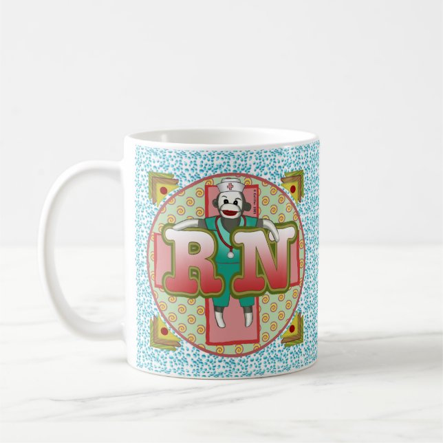 Sock Monkey custom RN Nurse Mug (Left)