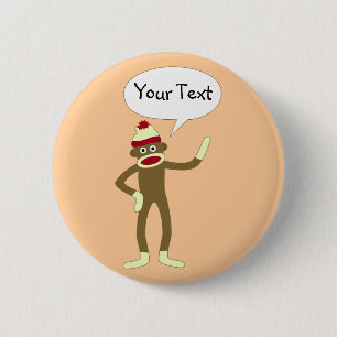 Sock Monkey Customizable Comic Speech Bubble 2 Inch Round Button