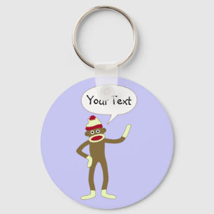 Sock Monkey Customizable Comic Speech Bubble Keychain