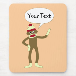 Sock Monkey Customizable Comic Speech Bubble Mouse Pad