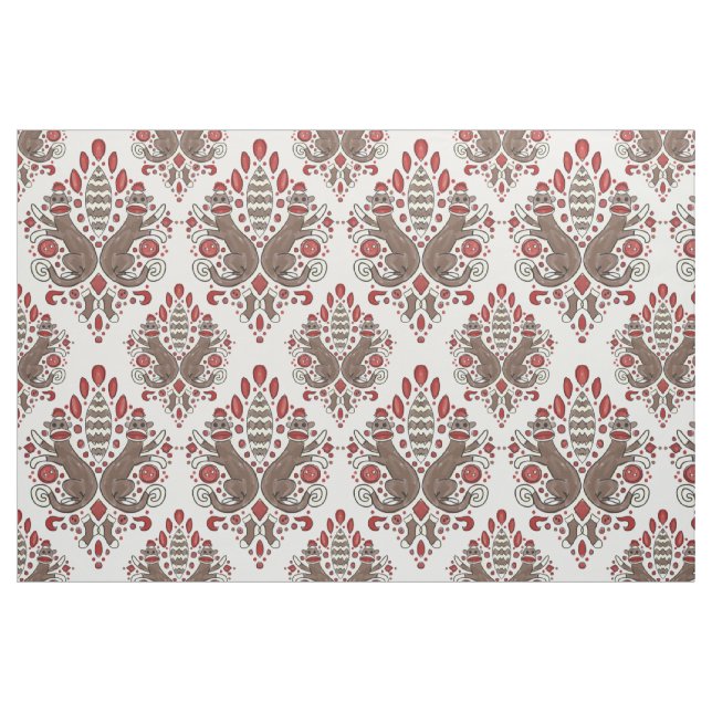sock monkey damask cotton fabric (Fat Quarter)