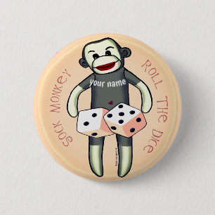 Sock Monkey Dice  2 Inch Round Button