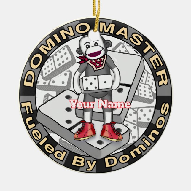 Sock Monkey Domino master Ceramic Ornament (Front)