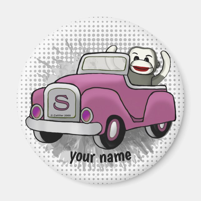 Sock Monkey Driving Car  Magnet (Front)