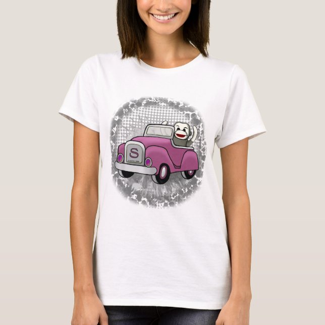 Sock Monkey Driving Car  t-shirt  (Front)