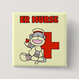 Sock Monkey ER Nurse T-shirts and Gifts 2 Inch Square Button