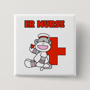 Sock Monkey ER Nurse T-shirts and Gifts 2 Inch Square Button