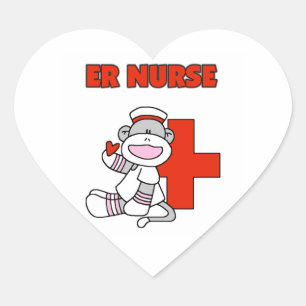Sock Monkey ER Nurse T-shirts and Gifts Heart Sticker