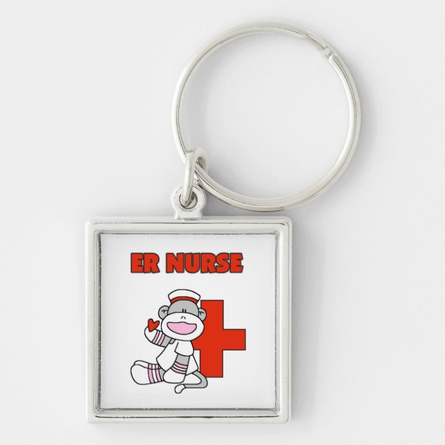 Sock Monkey ER Nurse T-shirts and Gifts Keychain (Front)