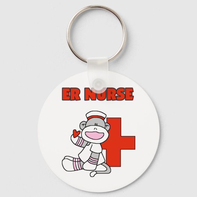 Sock Monkey ER Nurse T-shirts and Gifts Keychain (Front)
