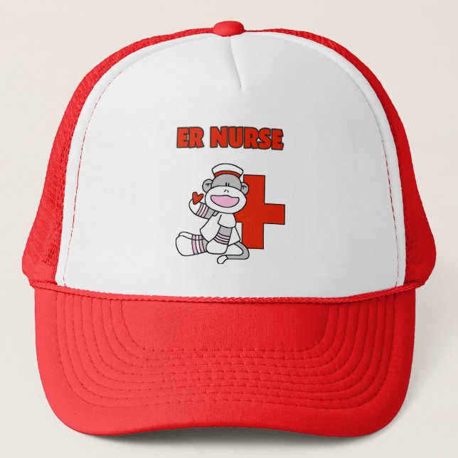Sock Monkey ER Nurse T-shirts and Gifts Trucker Hat (Front)