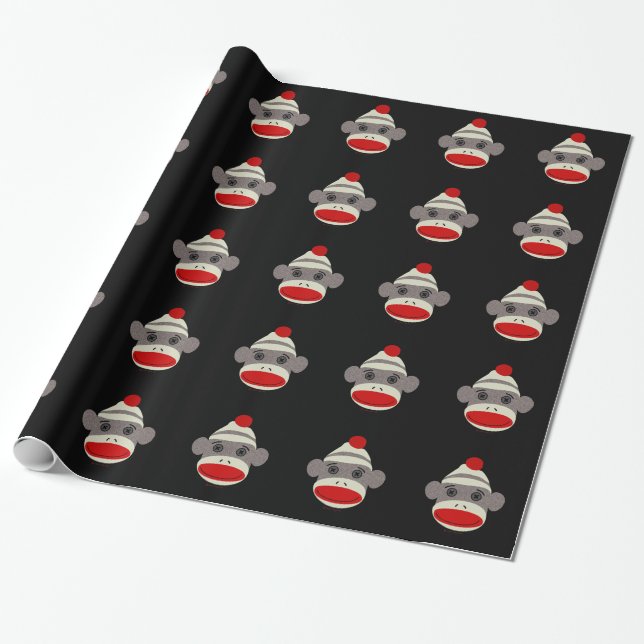 Sock Monkey Face Gift Wrapping Paper (Unrolled)