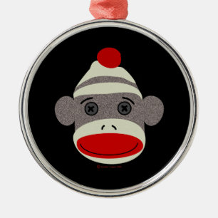 Sock Monkey Face Metal Ornament