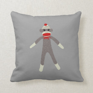 Sock Monkey Face Throw Pillow