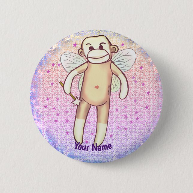 Sock monkey Fairy  2 Inch Round Button (Front)