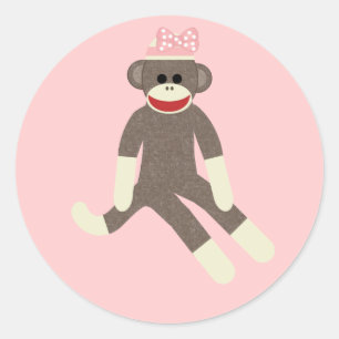 Sock Monkey fille avec un autocollant arc rose