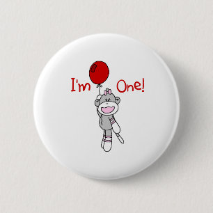 Sock Monkey First Birthday 2 Inch Round Button
