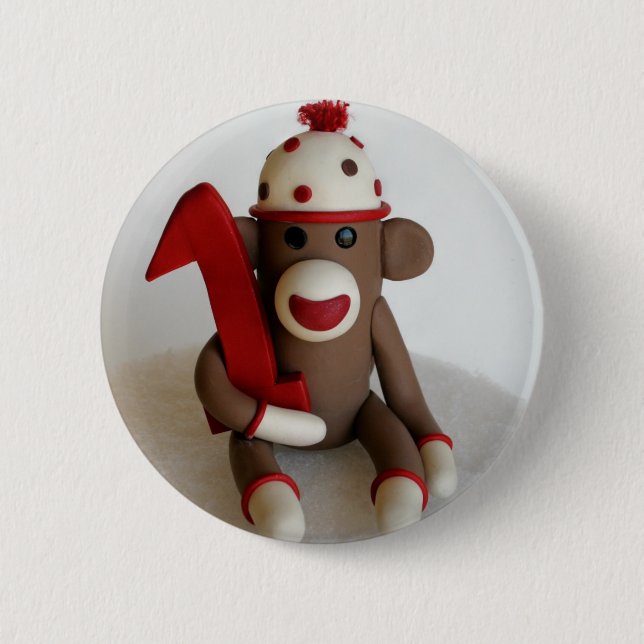 Sock Monkey First Birthday 2 Inch Round Button (Front)